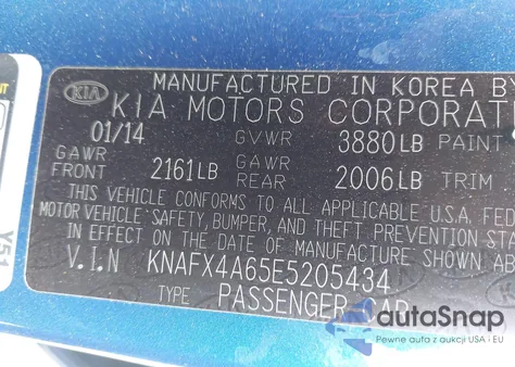 2014 Kia Forte Lx z USA, uszkodzony, nr VIN KNAFX4A65E5205434